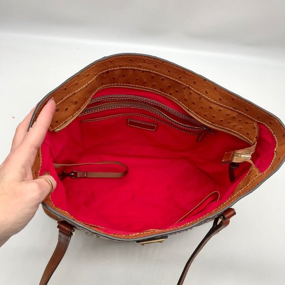 Dooney & Bourke Brown Ostritch Leather Embossed Lexington Tote Bag - Picture 10 of 11